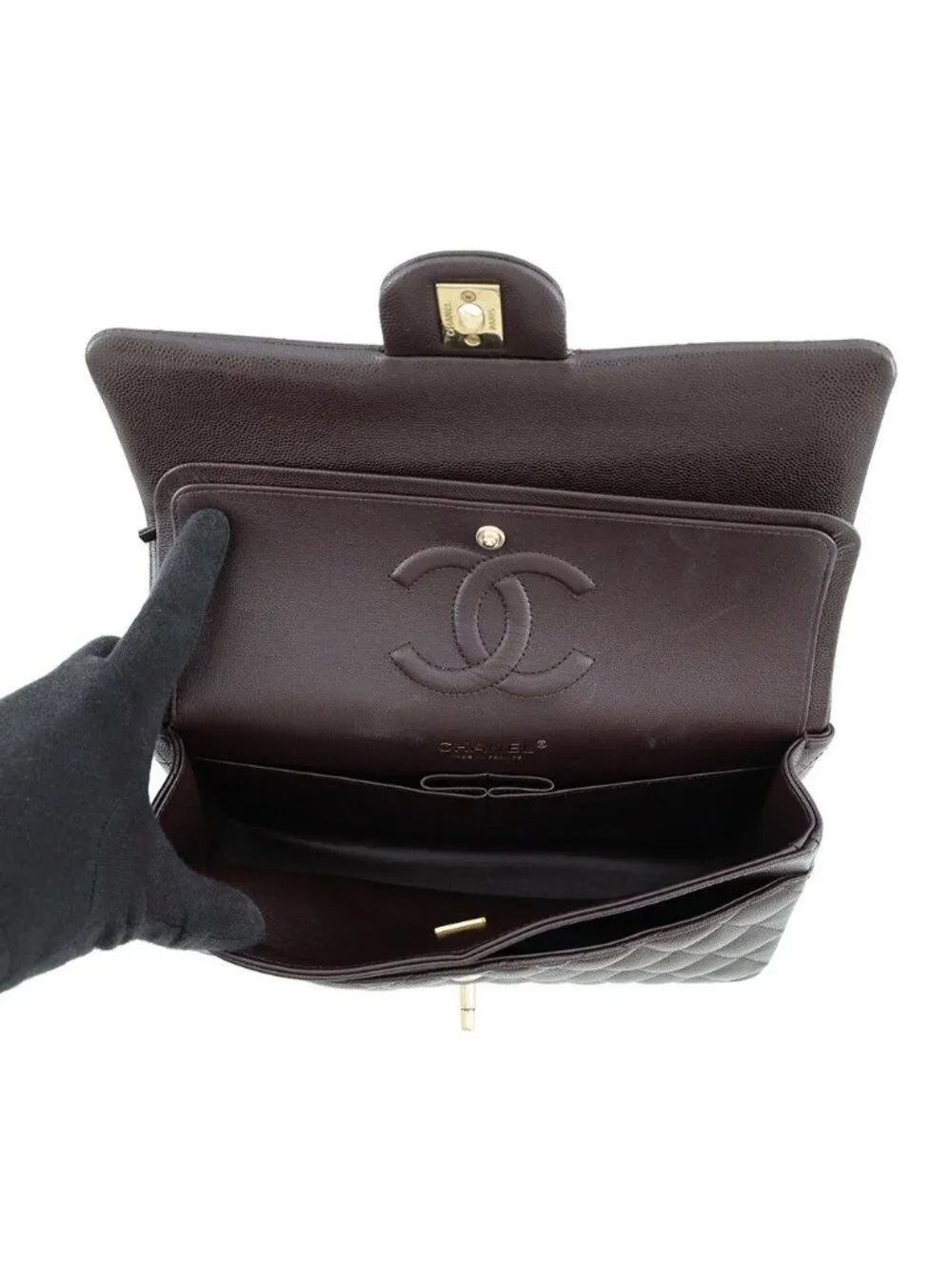 Chanel Chain Shoulder Bag Quilted 25 CC Logo Caviar Leather Double
